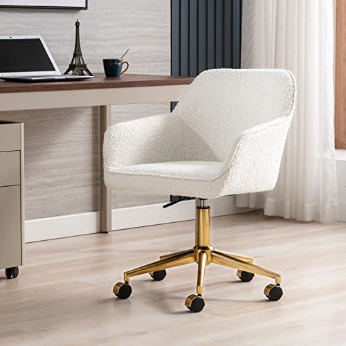 Zesthouse Modern Desk Chair with Wheels, White Swivel Vanity Chair, Boucle Upholstered, Height Adjustable I294