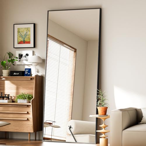 Koonmi Large Full Length Mirror with Stand, Aluminum Alloy Frame, Black G7504