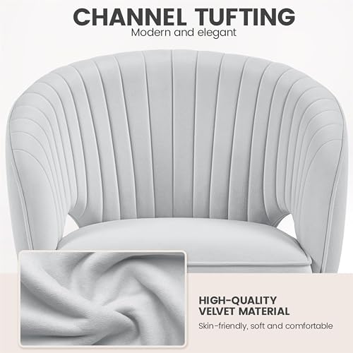 Yaheetech Velvet Vanity Chair with Wheels for Bedroom Cream U9976