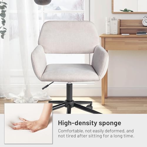 FurnitureR Fabric Upholstered Office Chair with Wheels, Adjustable Mid Back, Beige O766754