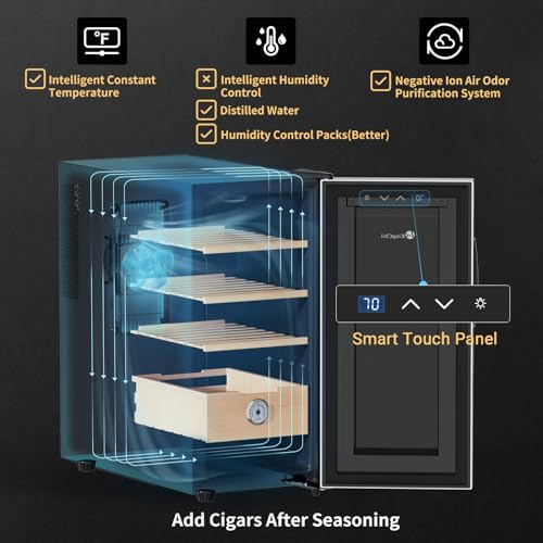 KingChii 16L Electric Cigar Humidor Cabinet with Temperature Control and Spanish Cedar Shelves H300