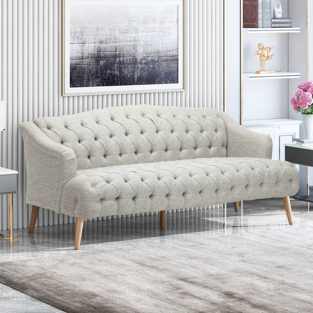 Erin Contemporary Tufted Fabric 3 Seater Sofa, Light Blue and Natural Y434545