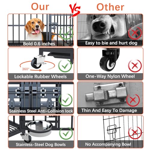 aboxoo 42/48 inch Heavy Duty Metal Dog Crate for Large Dogs with Wheels and Tray M5685