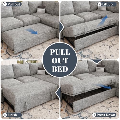 108 Inch U-Shaped Sectional Sleeper Sofa with Pull Out Bed, Dark Grey J60928