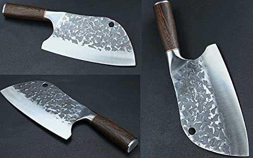 BLADESMITH Meat Cleaver Bone Chopper Knife, 6.3'' Stainless Steel Blade with Pear Wood Handle Q434