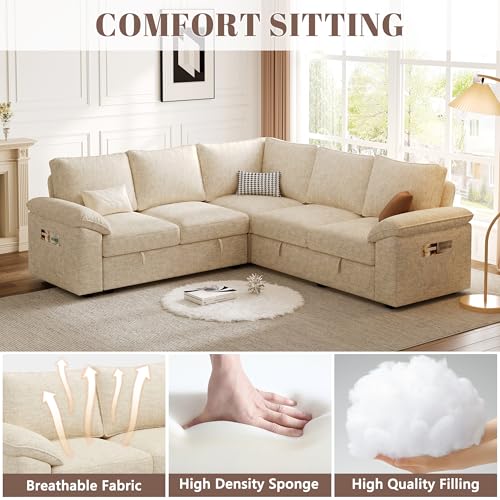108 Inch U-Shaped Sectional Sleeper Sofa with Pull Out Bed, Dark Grey J60928