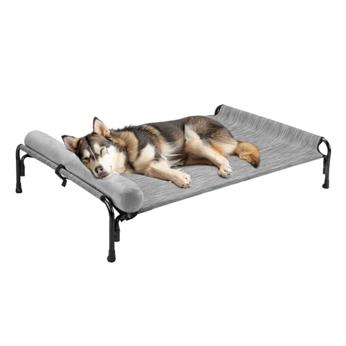 Veehoo Large Elevated Dog Bed, Outdoor Raised Cot with Removable Headrest, Breathable Washable Mesh R9070