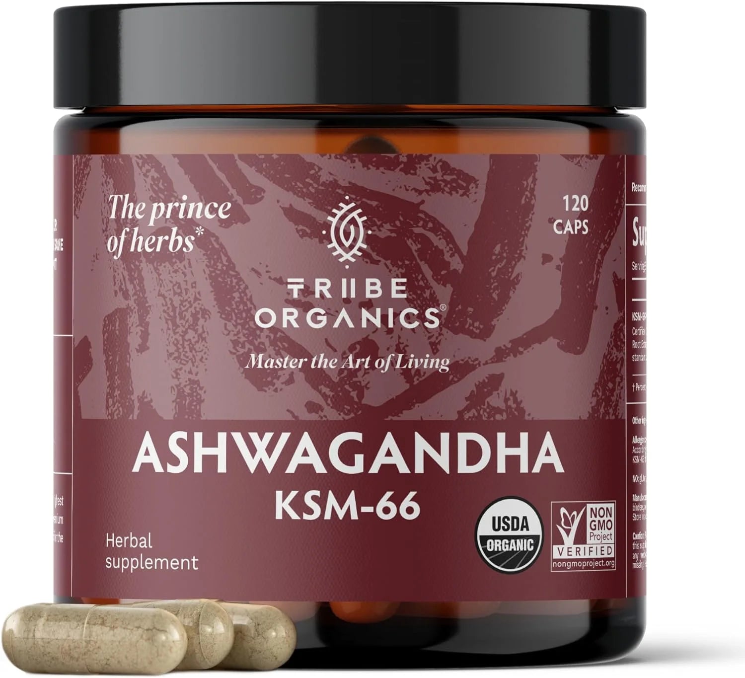 Tribe Organics 600mg KSM-66 Ashwagandha Herbal Supplement to Support Energy, Strength 120 Capsules