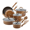 Rachael Ray Cucina 12-Piece Aluminum Nonstick Cookware Set in Mushroom Brown - Megean
