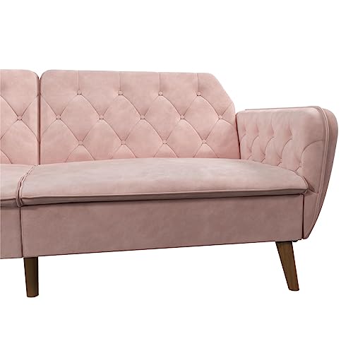 Novogratz Tallulah Memory Foam Futon Convertible Couch, Camel Faux Leather F5939