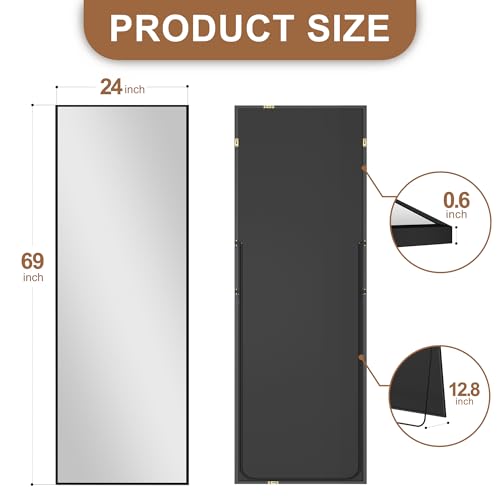 Delma Wall Full Length Mirror with Aluminium Frame, 56x15, Black Z730