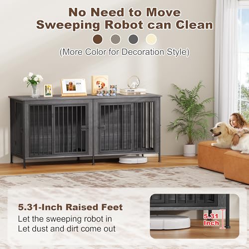 EasyCom XL Wooden Dog Crate Furniture for Medium and Large Breeds, 2 Doors A673
