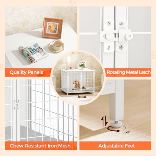 Wooden Dog Crate Furniture with Cushion, Double Doors, Greige X29262