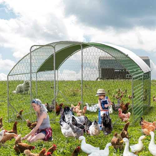 Large Metal Chicken Coop Walk-in Poultry Cage with Waterproof Cover, Double Lockable Doors X5588