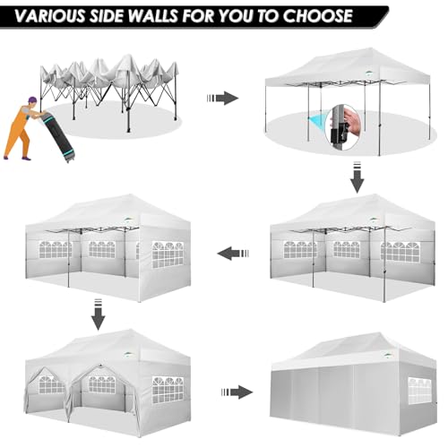 COBIZI 10x20 Heavy Duty Pop Up Canopy Tent with 6 Sidewalls, White A84790