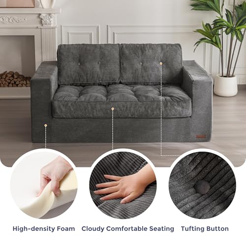 MAXYOYO 3 Seater Boneless Floor Sofa with Tufted Cushion, Beige A96326