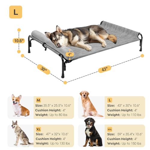 Veehoo Large Elevated Dog Bed, Outdoor Raised Cot with Removable Headrest, Breathable Washable Mesh R9070