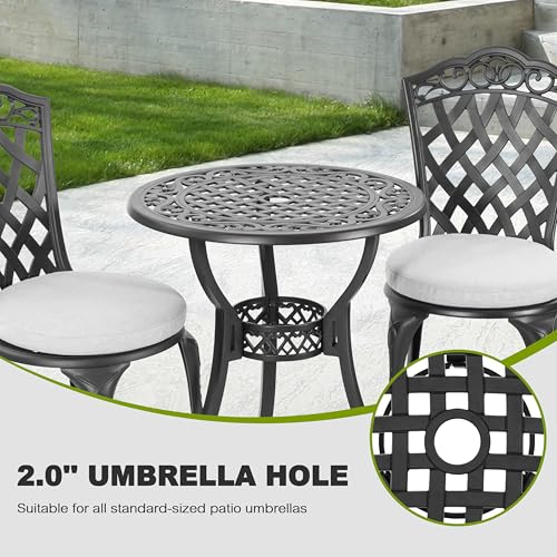 NUU GARDEN 3 Piece Cast Aluminum Bistro Set with Umbrella Hole, Black N80118