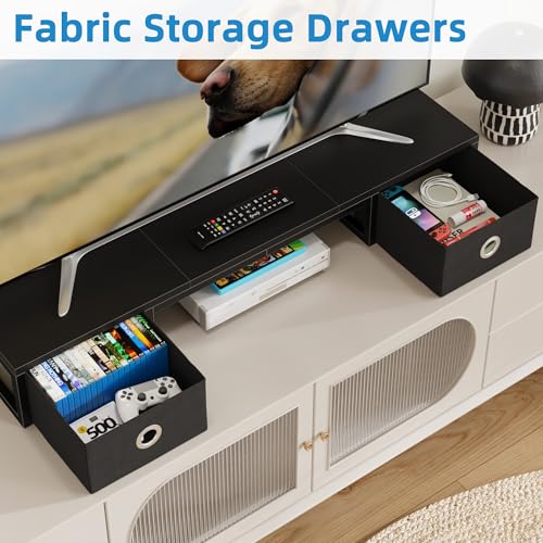 TV Riser with Fabric Drawers for 32-60 inch TV, Rustic Brown G130187