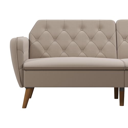 Novogratz Tallulah Memory Foam Futon Convertible Couch, Camel Faux Leather F5939