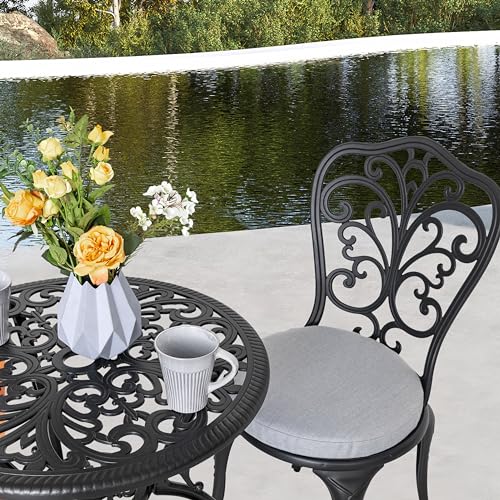 NUU GARDEN 3 Piece Cast Aluminum Bistro Set with Umbrella Hole, Black N80118