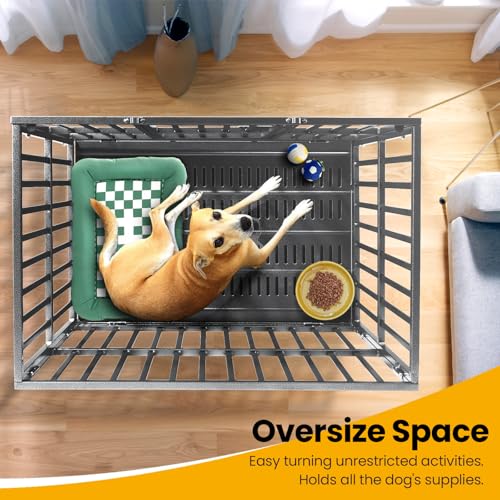 Oranland 48 inch Heavy Duty Dog Crate for Large Dogs, Double Door with Wheels J273901