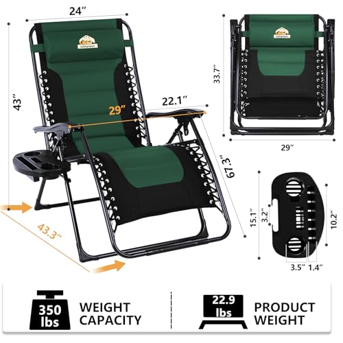 Oversized Padded Zero Gravity Lounge Chair, Foldable Patio Recliner with Cup Holder, Black A147