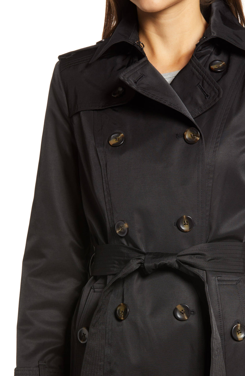 London Fog Double Breasted Trench Coat with Removable Hood U93112