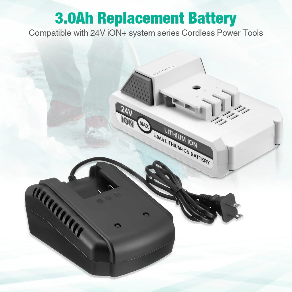 24V 3.0Ah Lithium-ion Battery and Charger for Snow Joe + Sun Joe G887