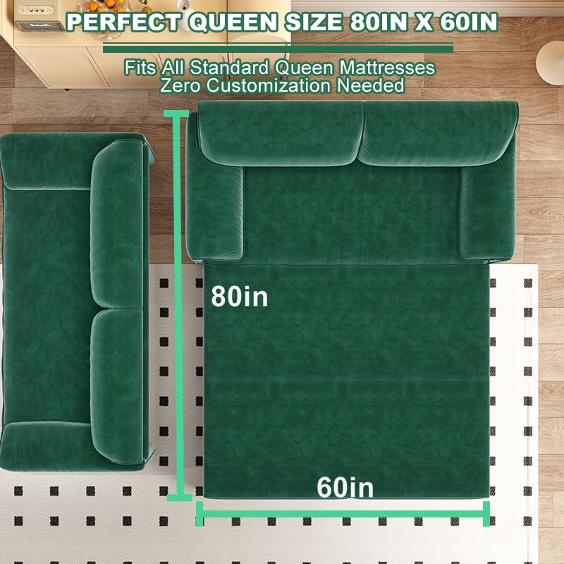 Queen Size Futon Sofa Bed with 2 Pillows, Blue V9731