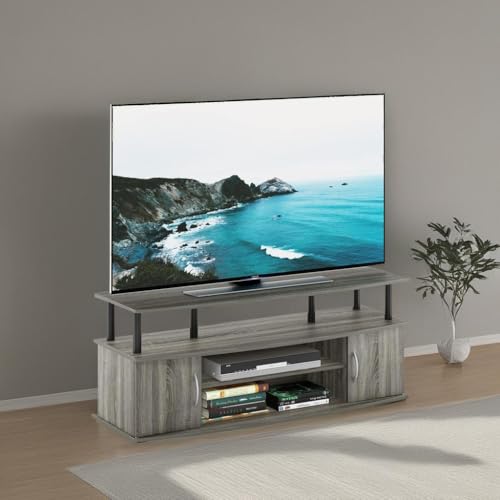 Furinno JAYA Large Entertainment Stand for TV Up to 55 Inch, French Oak Grey/Black V100781