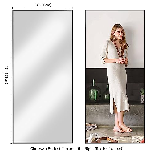 Koonmi Large Full Length Mirror with Stand, Aluminum Alloy Frame, Black G7504