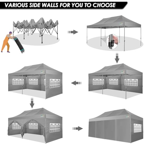 COBIZI 10x20 Heavy Duty Pop Up Canopy Tent with 6 Sidewalls, White A84790