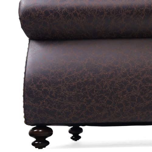 Mid-Century 3-Seater Sofa with Rivet Design, Removable Cover and Solid Wood Frame I150