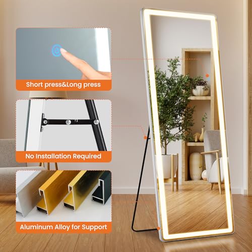Arched Full Length Mirror with LED Lights, 60"x16" Floor Mirror with Stand T719302