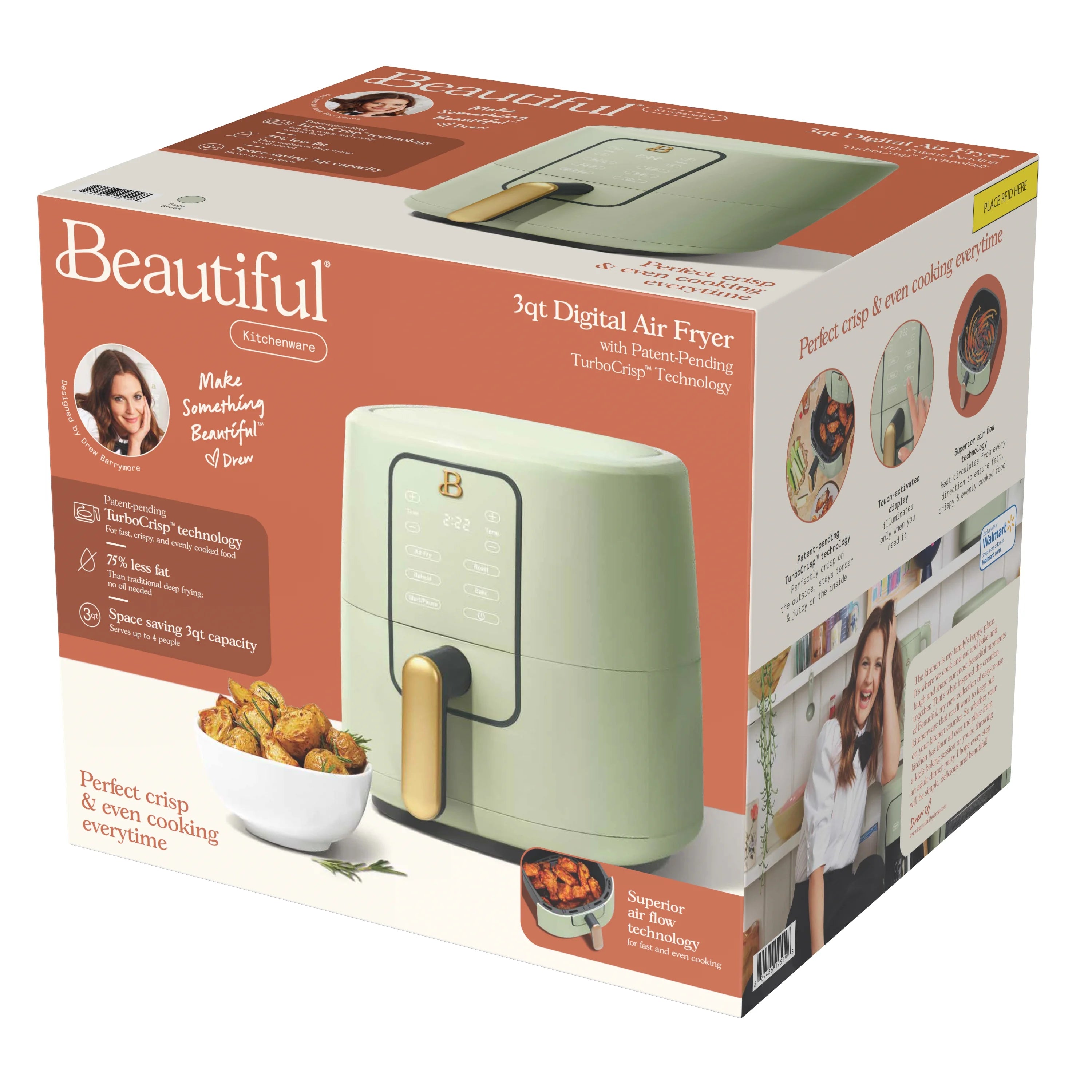 Beautiful 3 Qt Air Fryer with TurboCrisp Technology, White Icing by Drew Barrymore Q37808