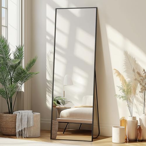 Delma Wall Full Length Mirror with Aluminium Frame, 56x15, Black Z730