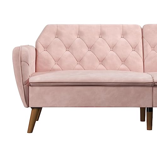 Novogratz Tallulah Memory Foam Futon Convertible Couch, Camel Faux Leather F5939