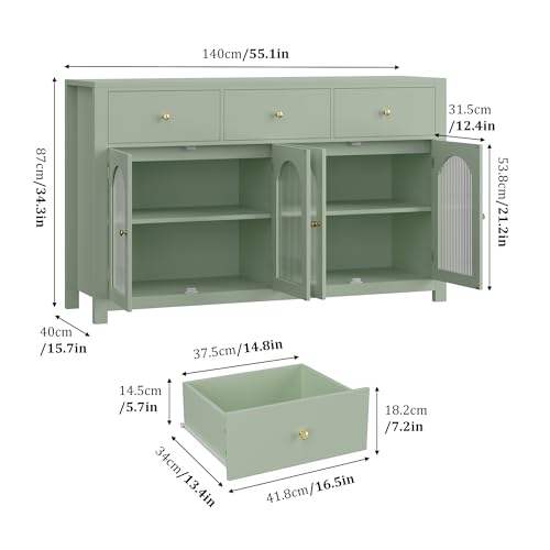FINETONES Buffet Cabinet with Storage, 55.1" Farmhouse Sideboard, Black C356454