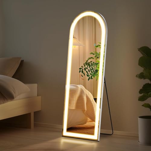 Arched Full Length Mirror with LED Lights, 60"x16" Floor Mirror with Stand T719302