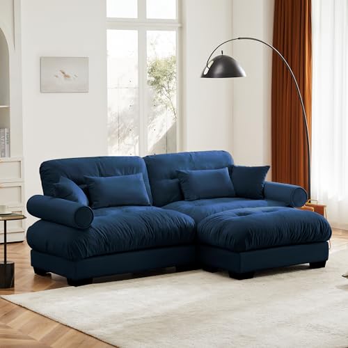 130" Modular Sectional Sofa with Movable Ottoman, Velvet Upholstered, Green Y4976