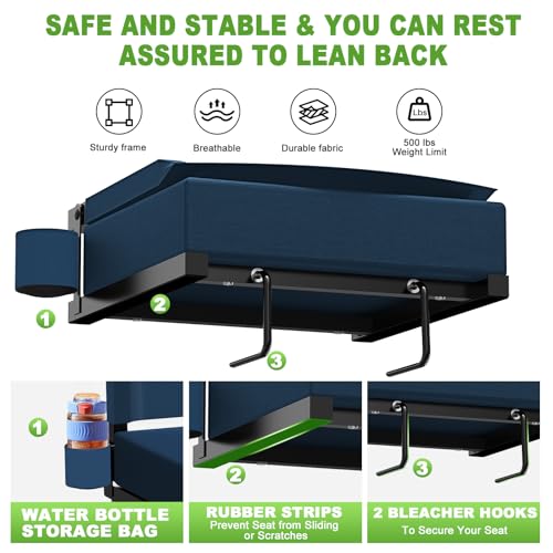 Stadium Seat with Back Support, Portable Bleacher Seat, Black V308