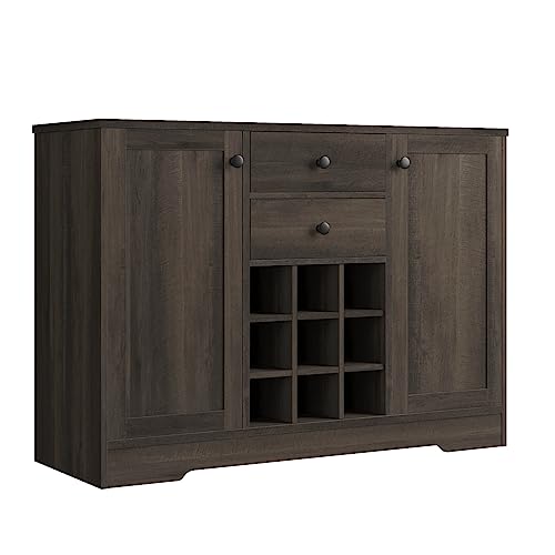 Farmhouse Buffet Sideboard Bar Cabinet with Storage, Dark Brown A255