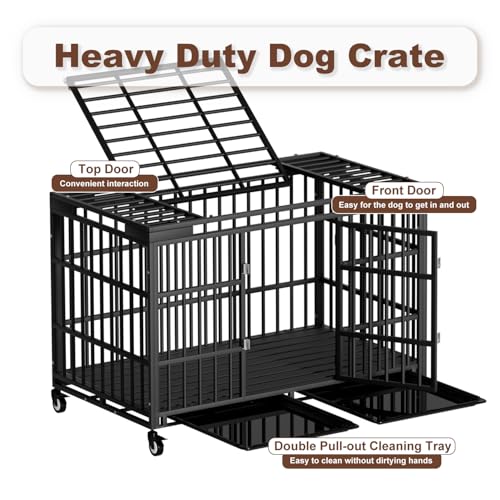 54 Inch Heavy Duty Dog Crate with Wheels for Large Dogs D47062