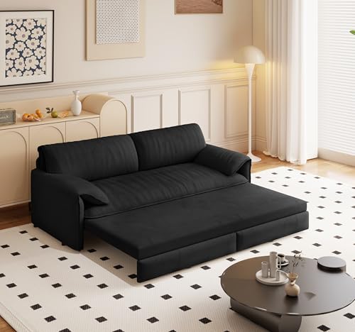 Queen Size Futon Sofa Bed with 2 Pillows, Blue V9731
