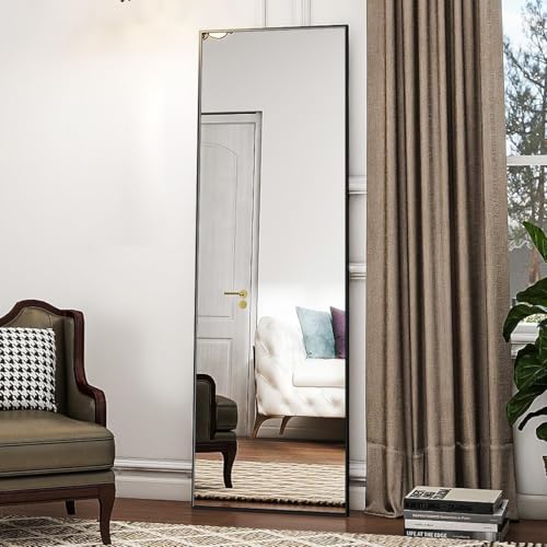 Koonmi Large Full Length Mirror with Stand, Aluminum Alloy Frame, Black G7504