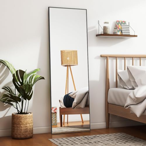 Koonmi Large Full Length Mirror with Stand, Aluminum Alloy Frame, Black G7504