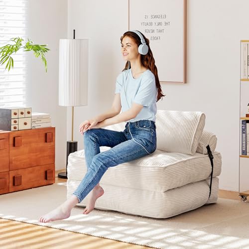 GYUTEI Folding Sofa Bed Convertible Sleeping Chair with Corduroy Fabric, Grayish Blue E807