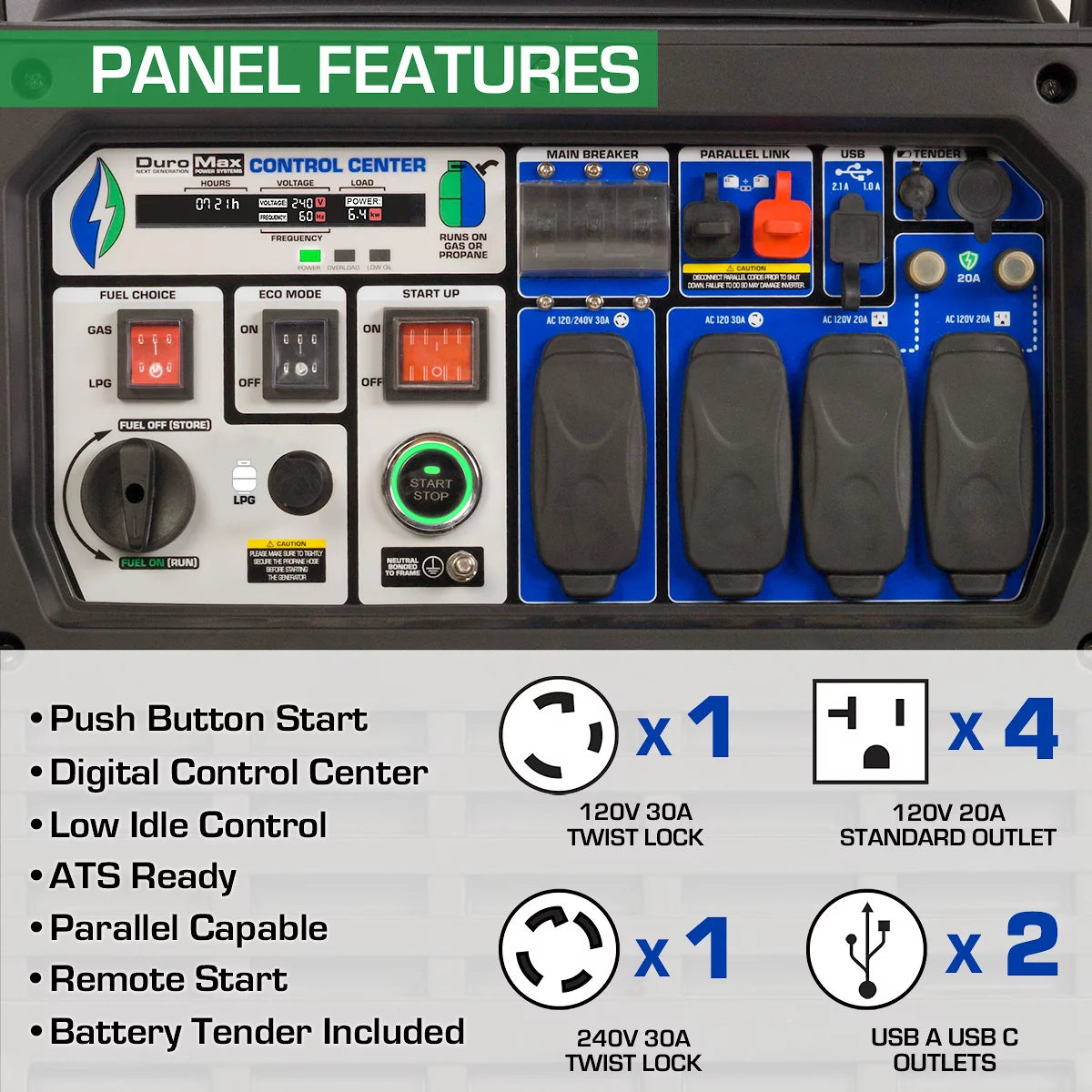 DuroMax XP9000iH 9,000 Watt Portable Dual Fuel Inverter Generator G4349