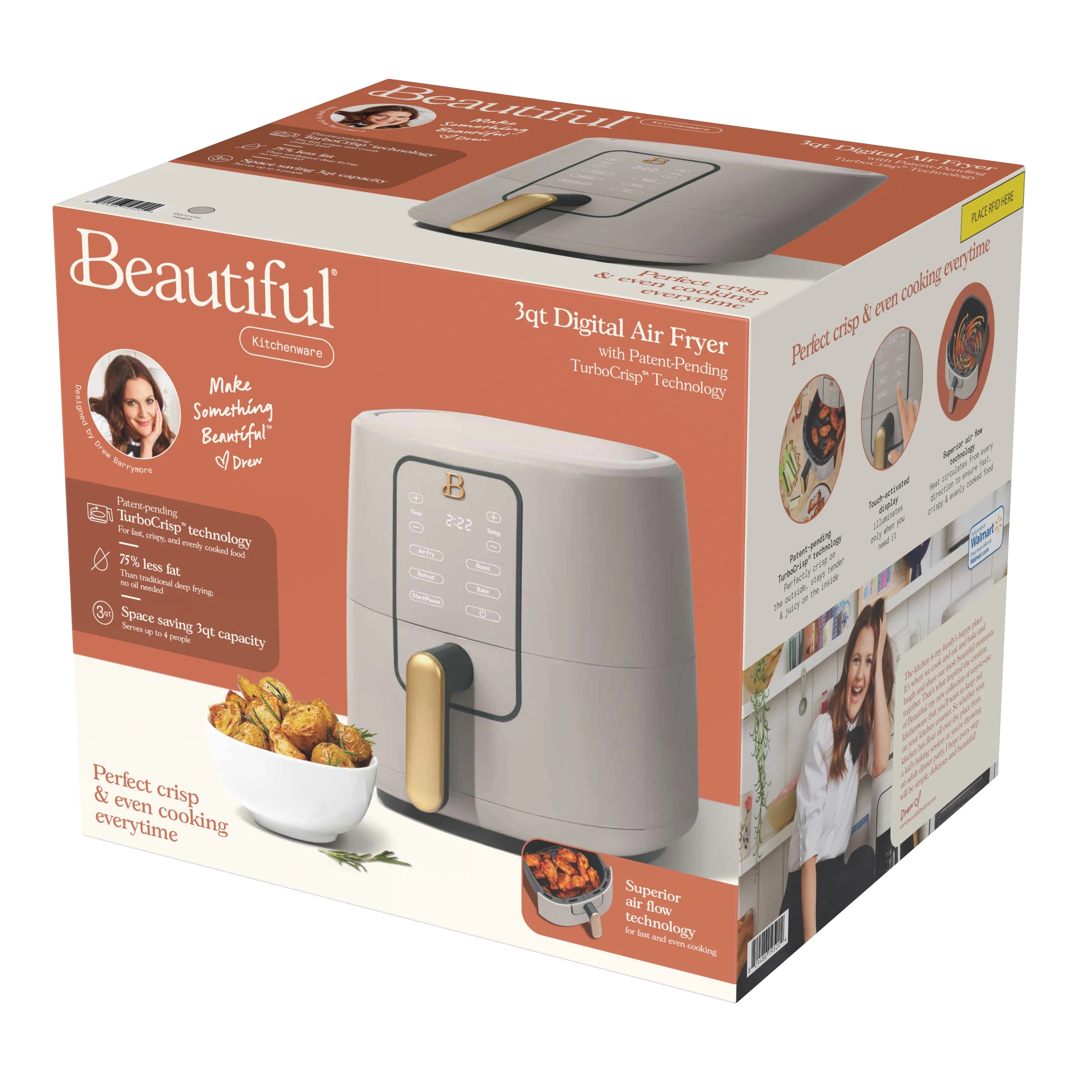 Beautiful 3 Qt Air Fryer with TurboCrisp Technology, White Icing by Drew Barrymore Q37808